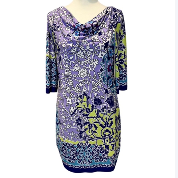 Adrianna Papell Shift Dress Cowl Neck Pullover Size 4 Purple Multicolor - Picture 1 of 16
